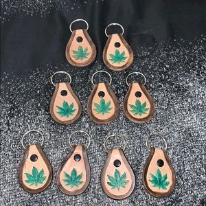 Hand crafted leather marijuana keychain